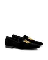 Evening loafers in black velvet with gold embroidery FS ODESSA-VELLUTO