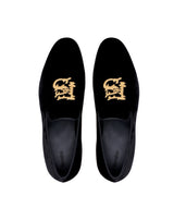 Evening loafers in black velvet with gold embroidery FS ODESSA-VELLUTO