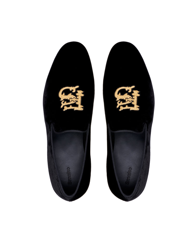 Evening loafers in black velvet with gold embroidery FS ODESSA-VELLUTO