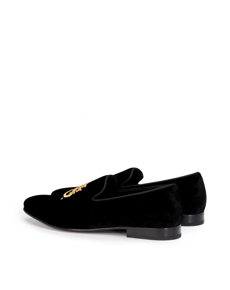 Evening loafers in black velvet with gold embroidery FS ODESSA-VELLUTO